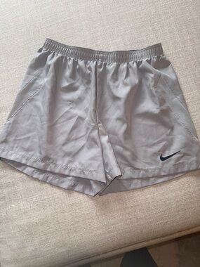 Nike Light Gray Running Shorts with Black Swoosh